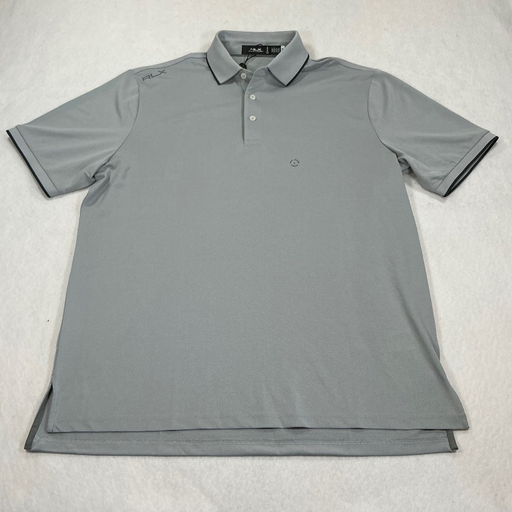 RLX Ralph Lauren Mens Performance Golf Polo Shirt Grey Short Sleeve Large NEW